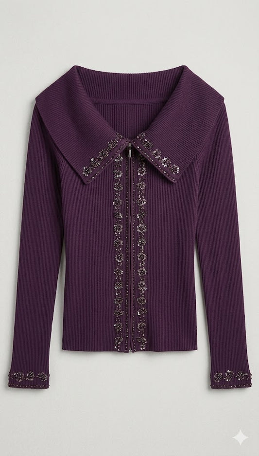 Embellished Ribbed Cardigan