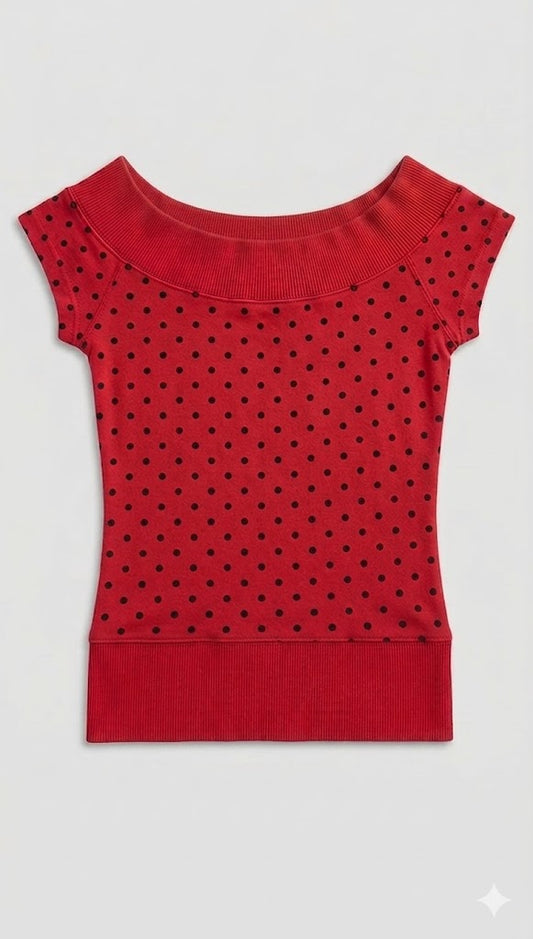 Clara Polka-Dot Off-the-Shoulder Knit Top